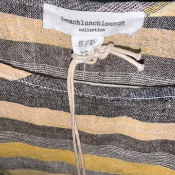 🐣- NWT BeachLunchLounge sz S Grey & Yellow Striped Linen/Cotton Blend Blouse - Picture 5 of 6
